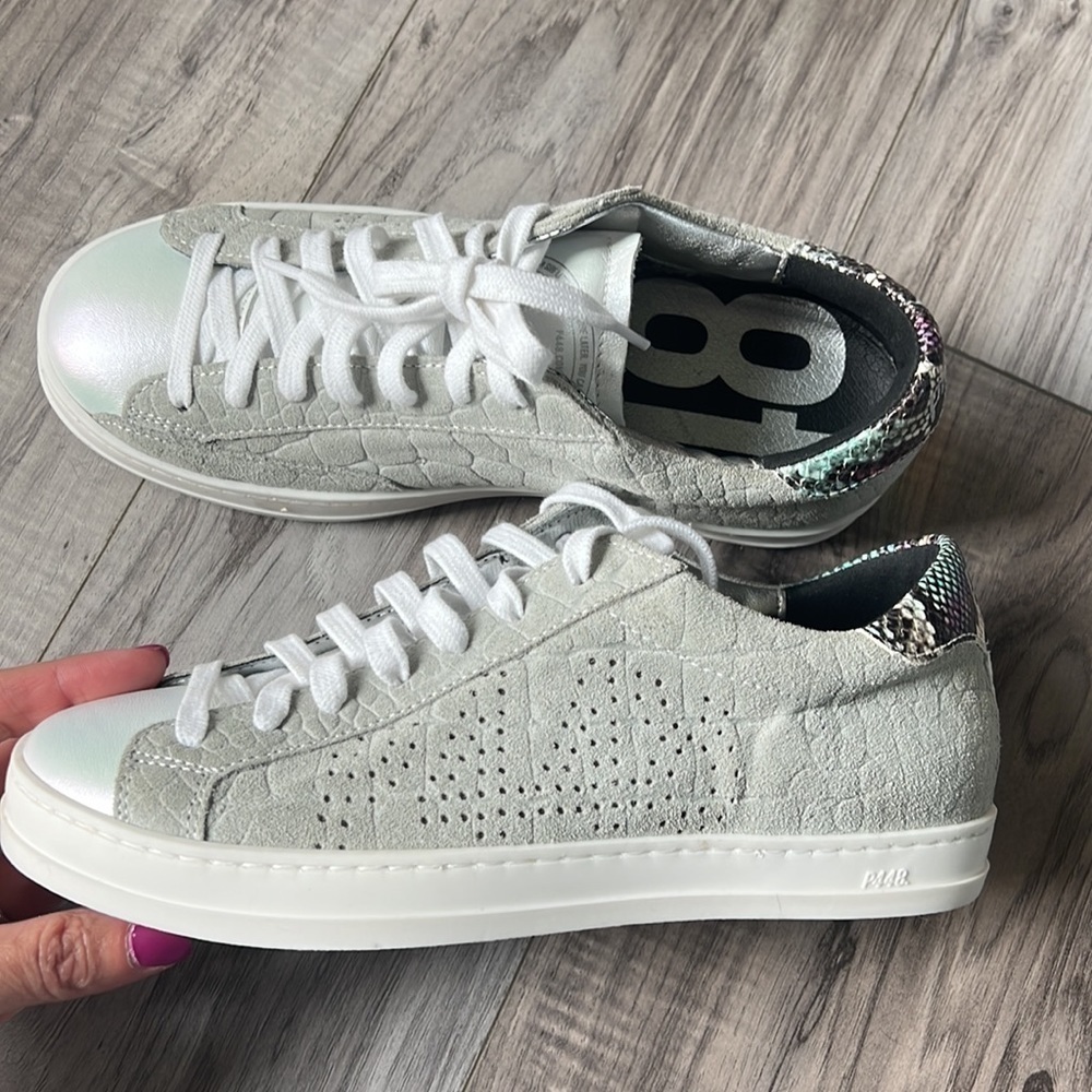 P448 grey suede croc embossed snake print leather sneakers shoes size 36 - Picture 3 of 10
